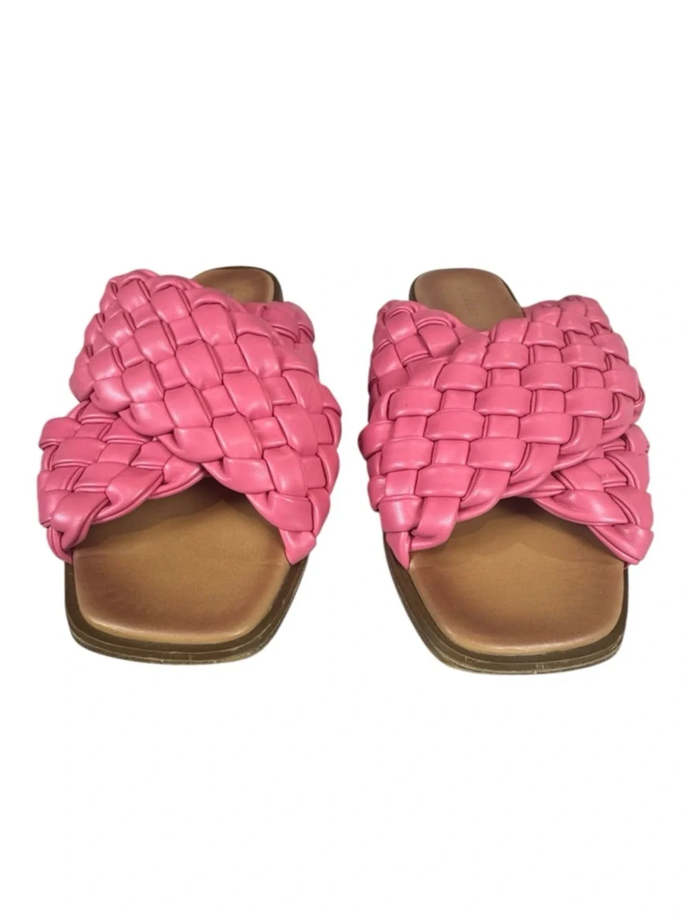 Steve Madden Bubblegum Pink Woven Slide Sandals Square Toe Slip On Size 8.5